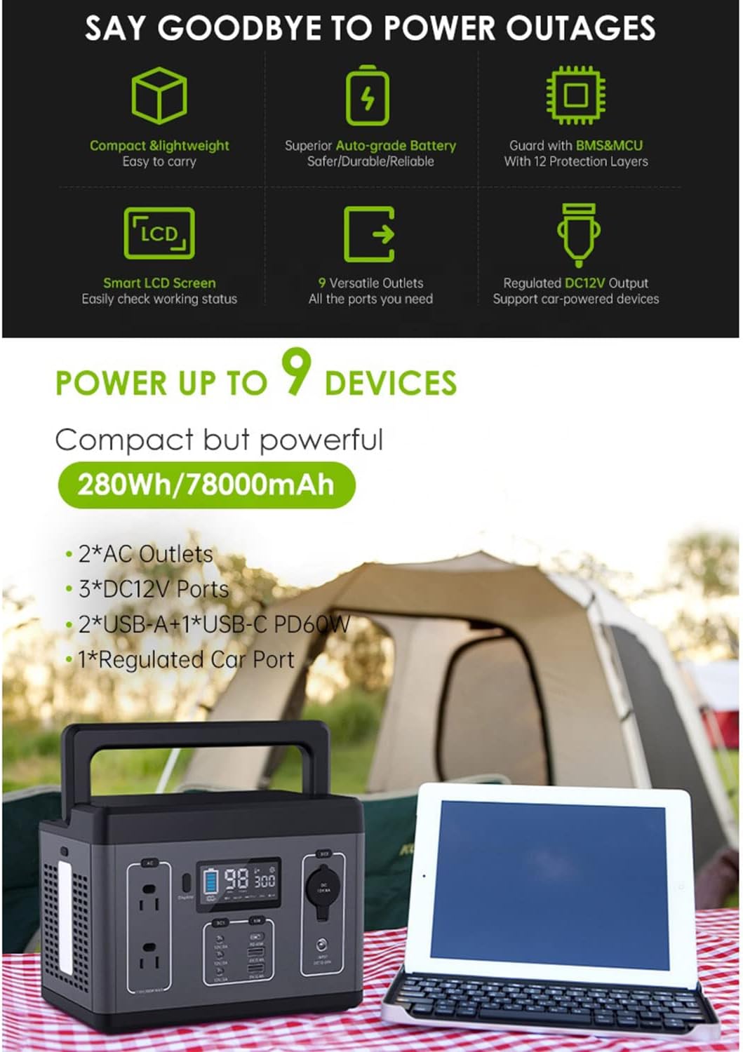 휴대용 500W 전력 공급 장치, 560Wh 리튬 이온 - Ac Outdoor Power 리뷰 및 가격